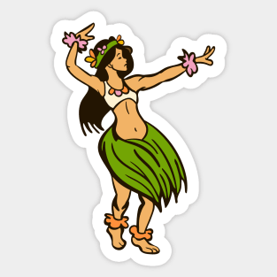 Retro Hawaiian Hula Dancer Cartoon Sticker